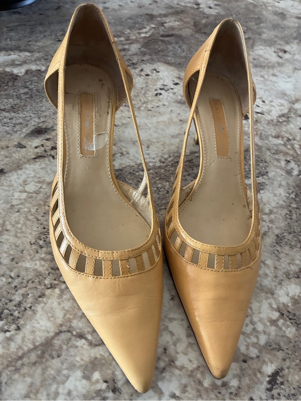 Bandolier Pointed Slingback Heels in Light Mustard